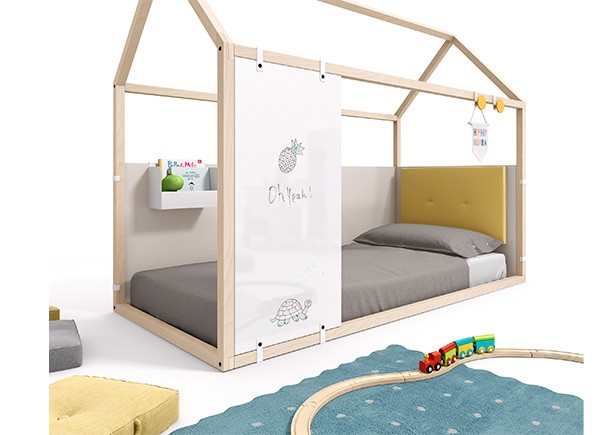 Dormitorio con litera abatible vertical para colchones de 90x190. Esta l&iacute;nea de fabricaci&oacute;n tiene los certificados de calidad iso 9001:2000 . La litera abatible dispone de un sistema con pistones de gas que facilitan tanto la apertura como el cierre de las camas. COLORES:MAPLE-TURQUESA-GRIS-METACRILATO HIELO
