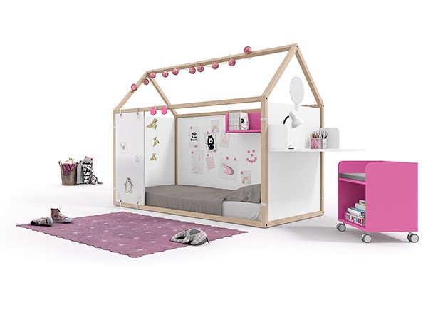 Habitación juvenil con casita para niña